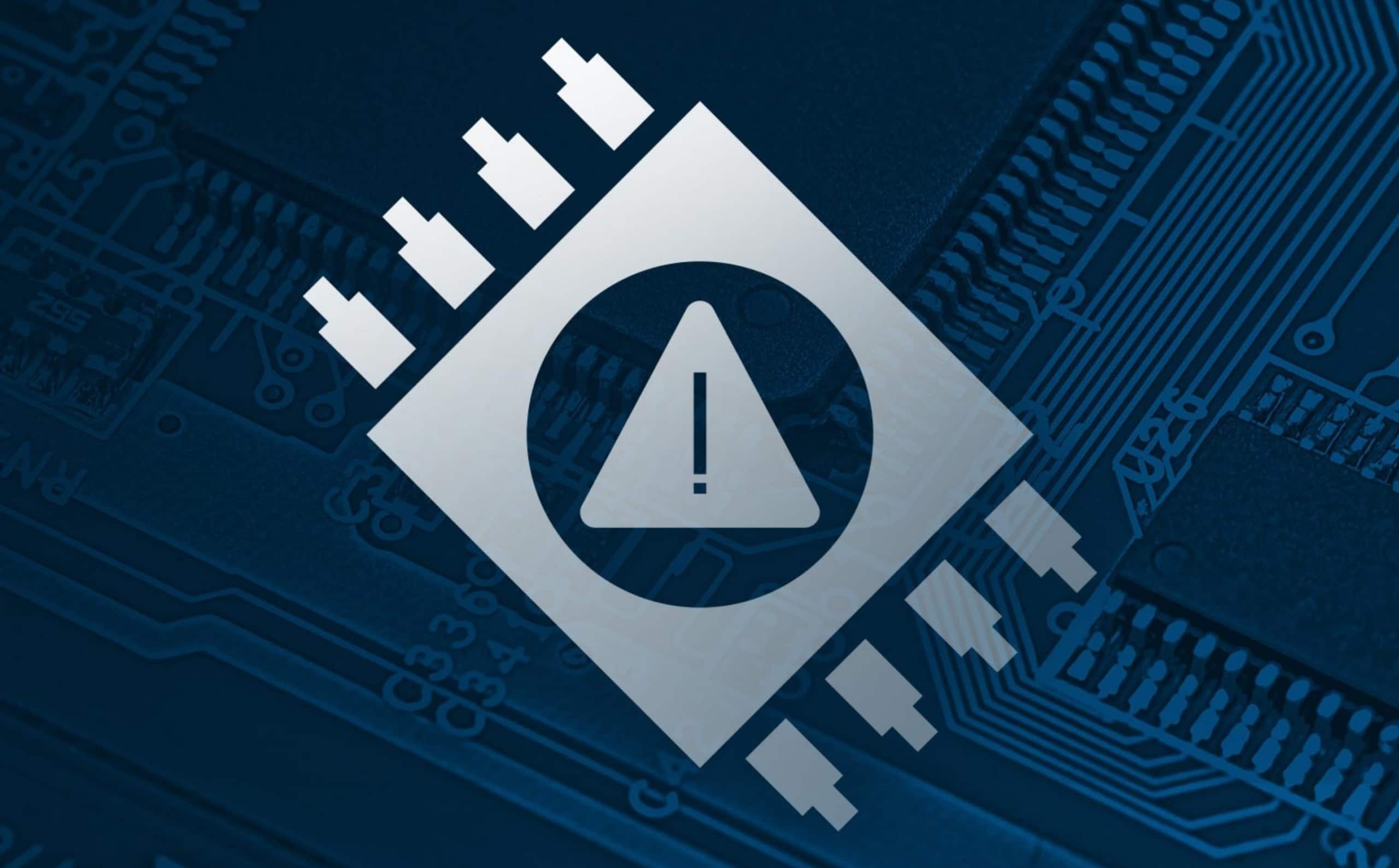 Circuitboard chip with a warning icon in the center