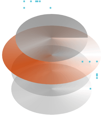 multiple gray and orange disks floating on top of each other